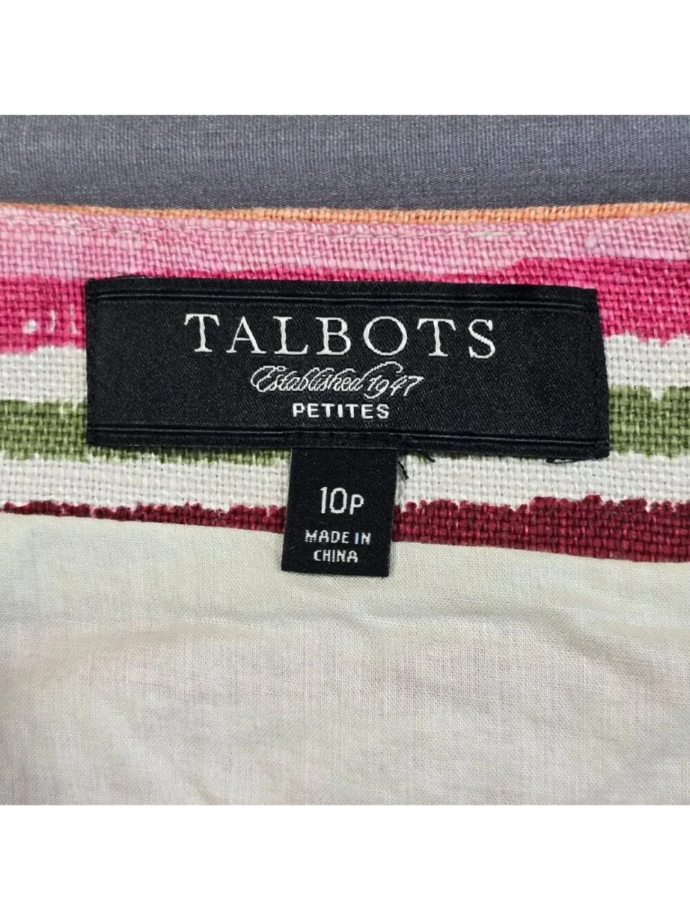 Talbots 10P Short Skirt Striped Pink Orange 100% Linen - Picture 2 of 5